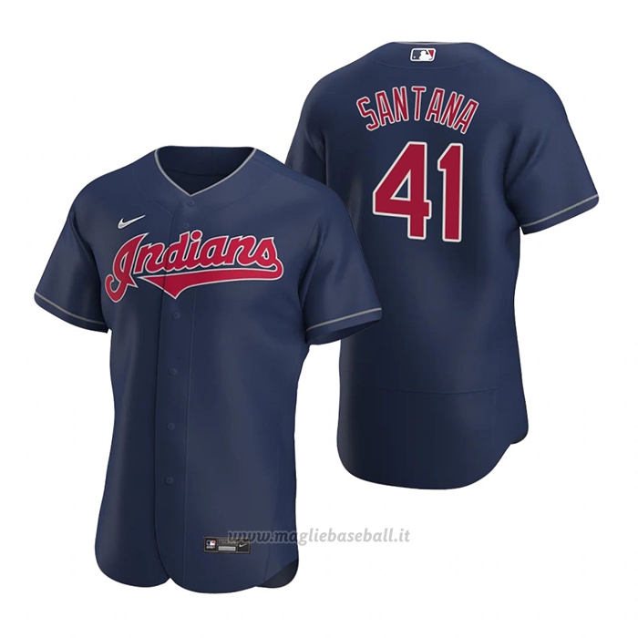 Maglia Baseball Uomo Cleveland Indians Carlos Santana Autentico Alternato 2020 Blu